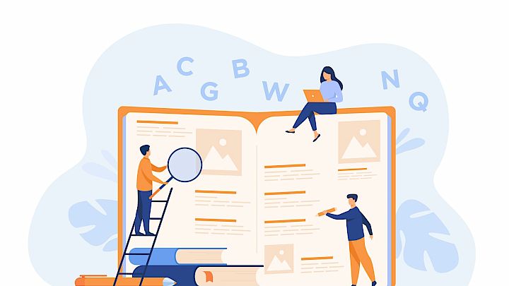 Animation af personer, der kigger i en bog