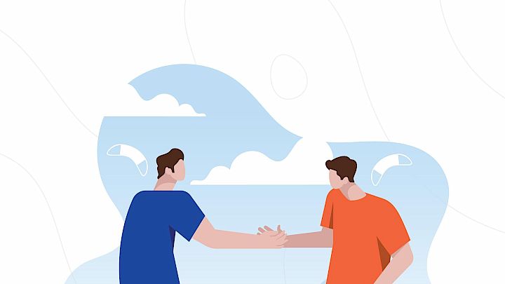 Illustration af to kammerater, der laver håndtegn